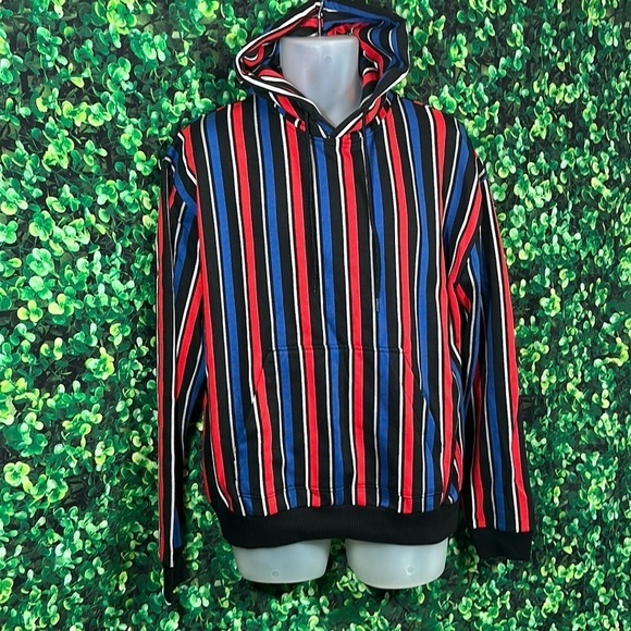 Urban Outfitters Small Vertical Striped Hoodie sweatshirt Red Blue Y2K 90s vibes - Picture 1 of 12